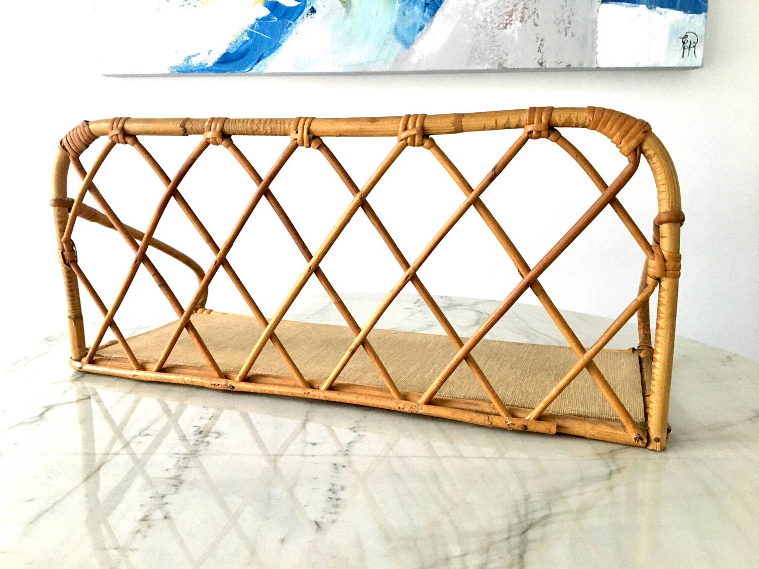 Beautiful vintage rattan and natural bamboo shelf from the 60s