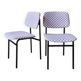 Lilac checkerboard chairs - Guermonprez style