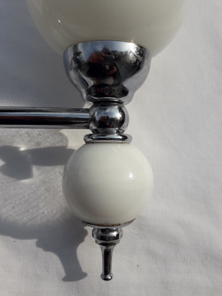Pair of metal and 70's design opal glass wall light