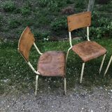 Three vintage school chairs