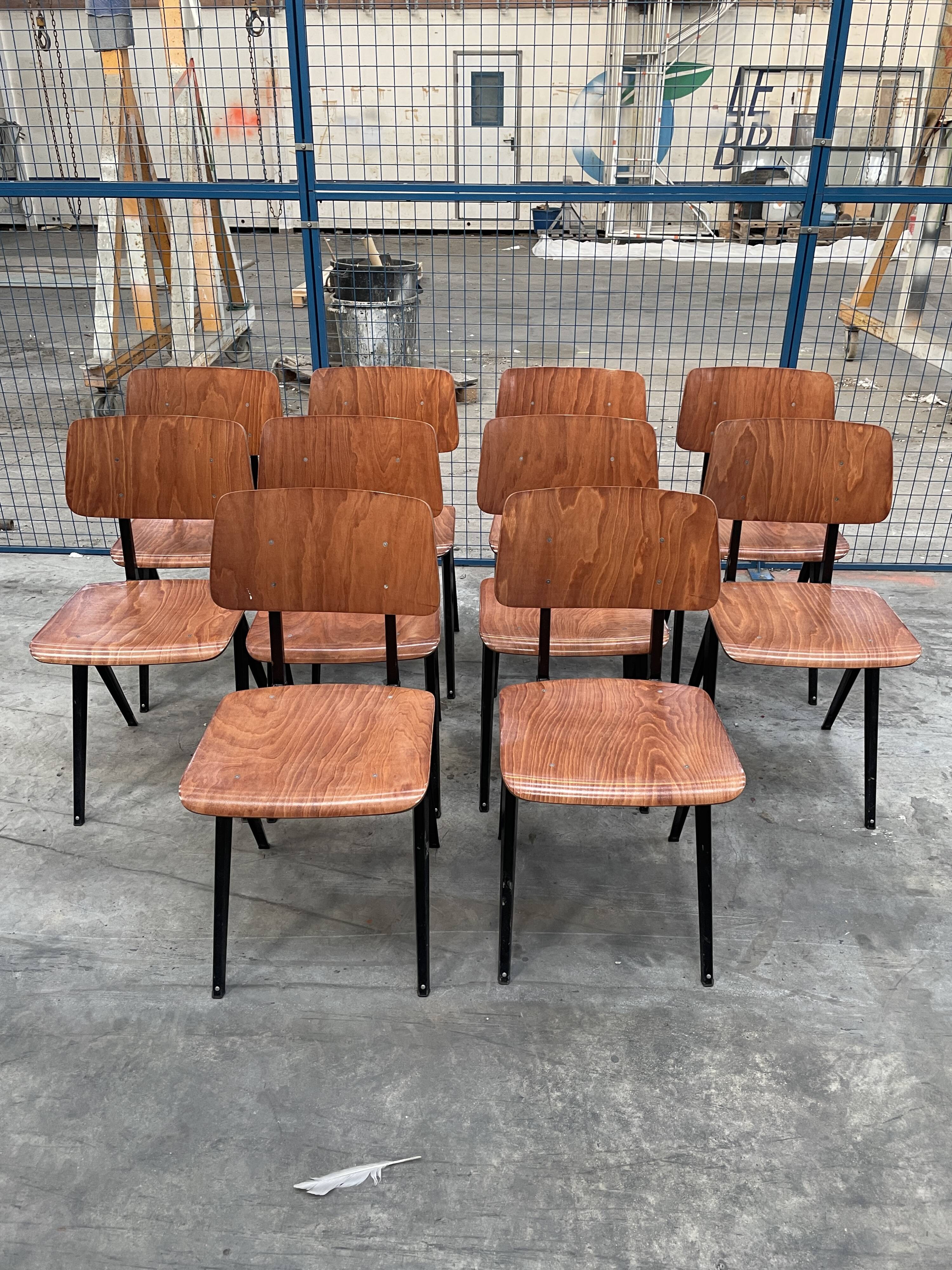 Set of 10 wooden Galvanitas chairs and compass legs model S16 Netherlands