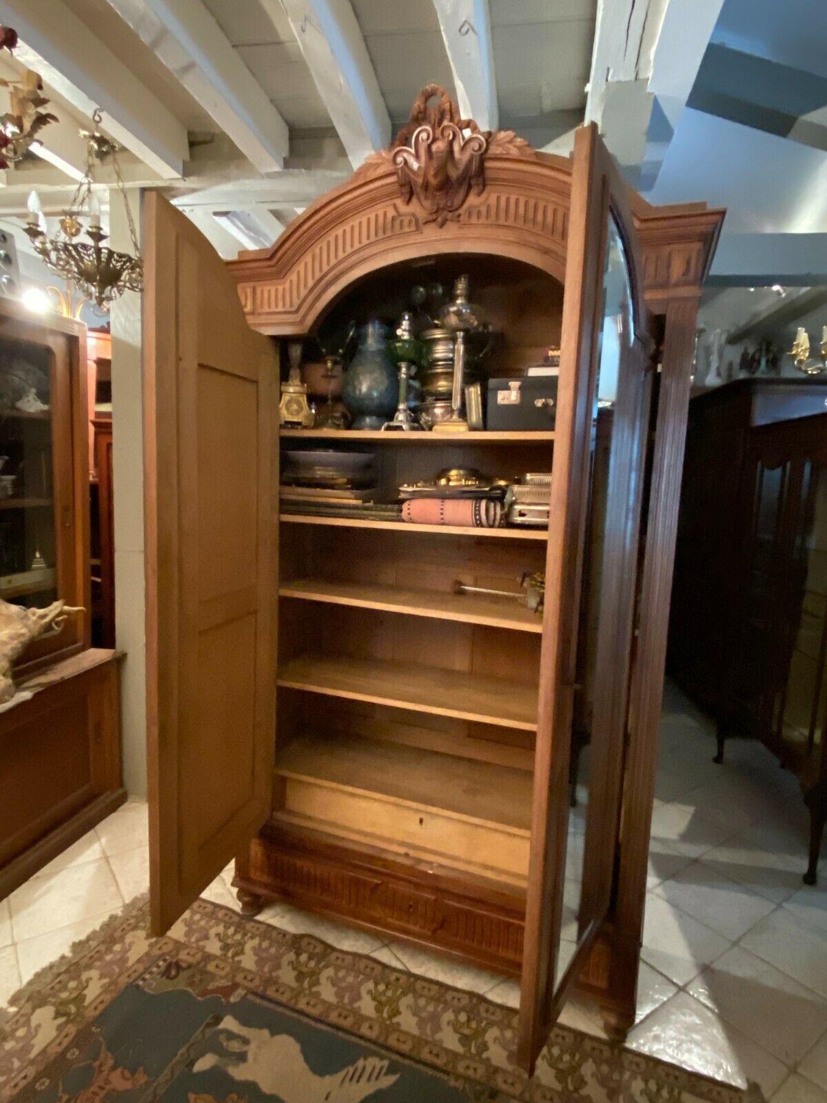 Wardrobe with pediment late nineteenth with Louis XVI style mirrors