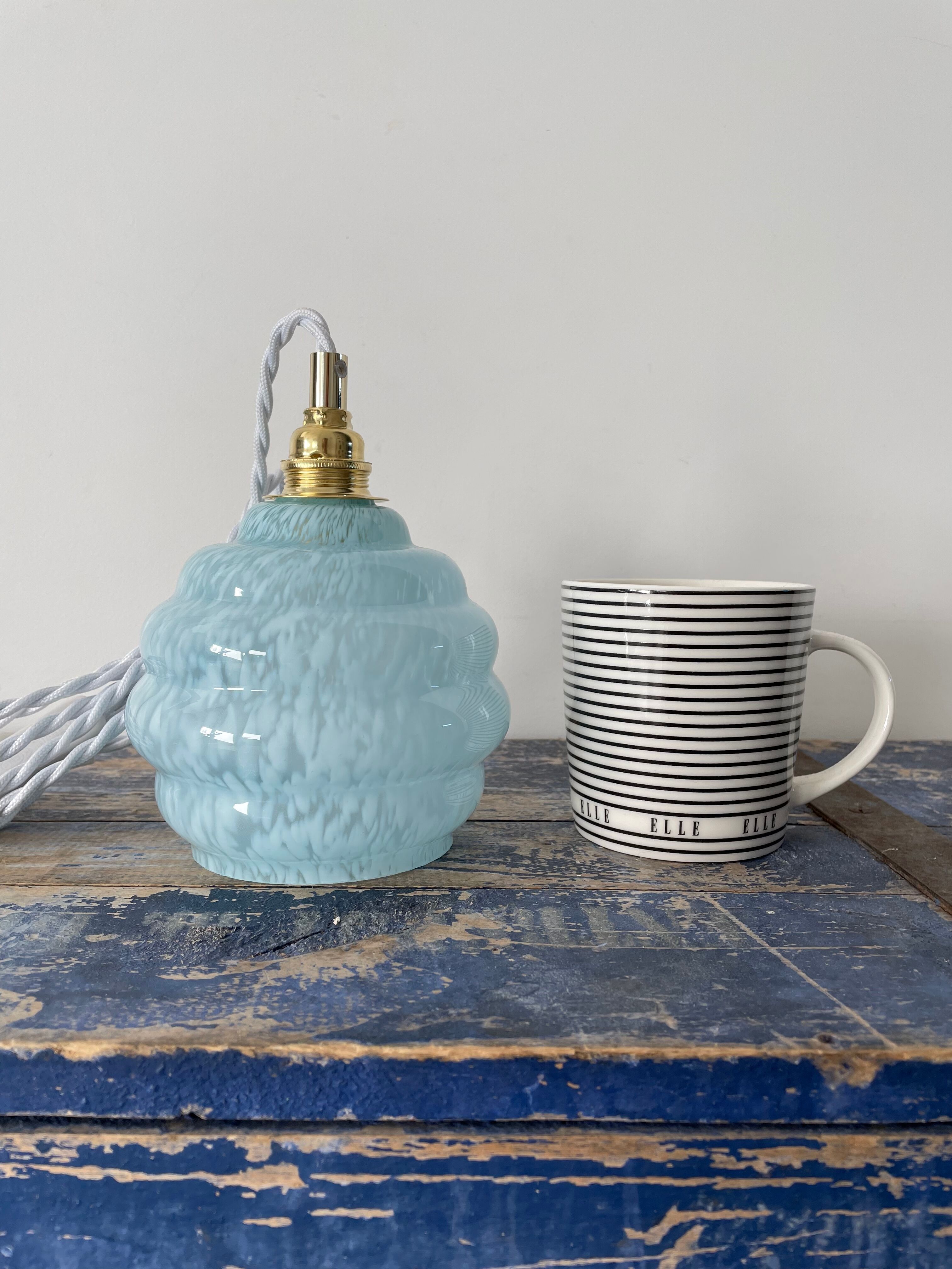 Electrified blue Art Deco walking lamp with new