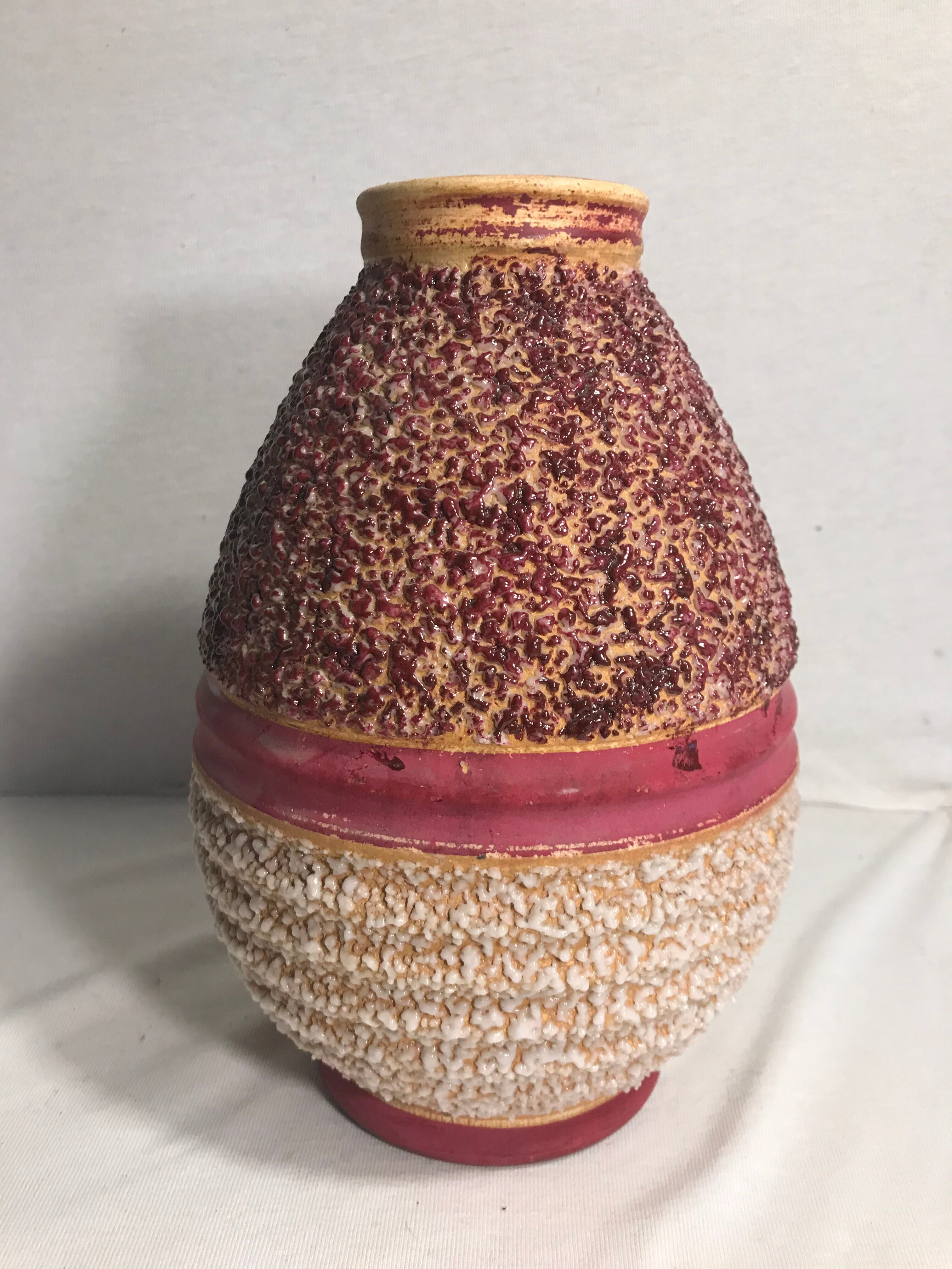 Old vase ball Odyv ceramic rose violet decoration 70s vintage