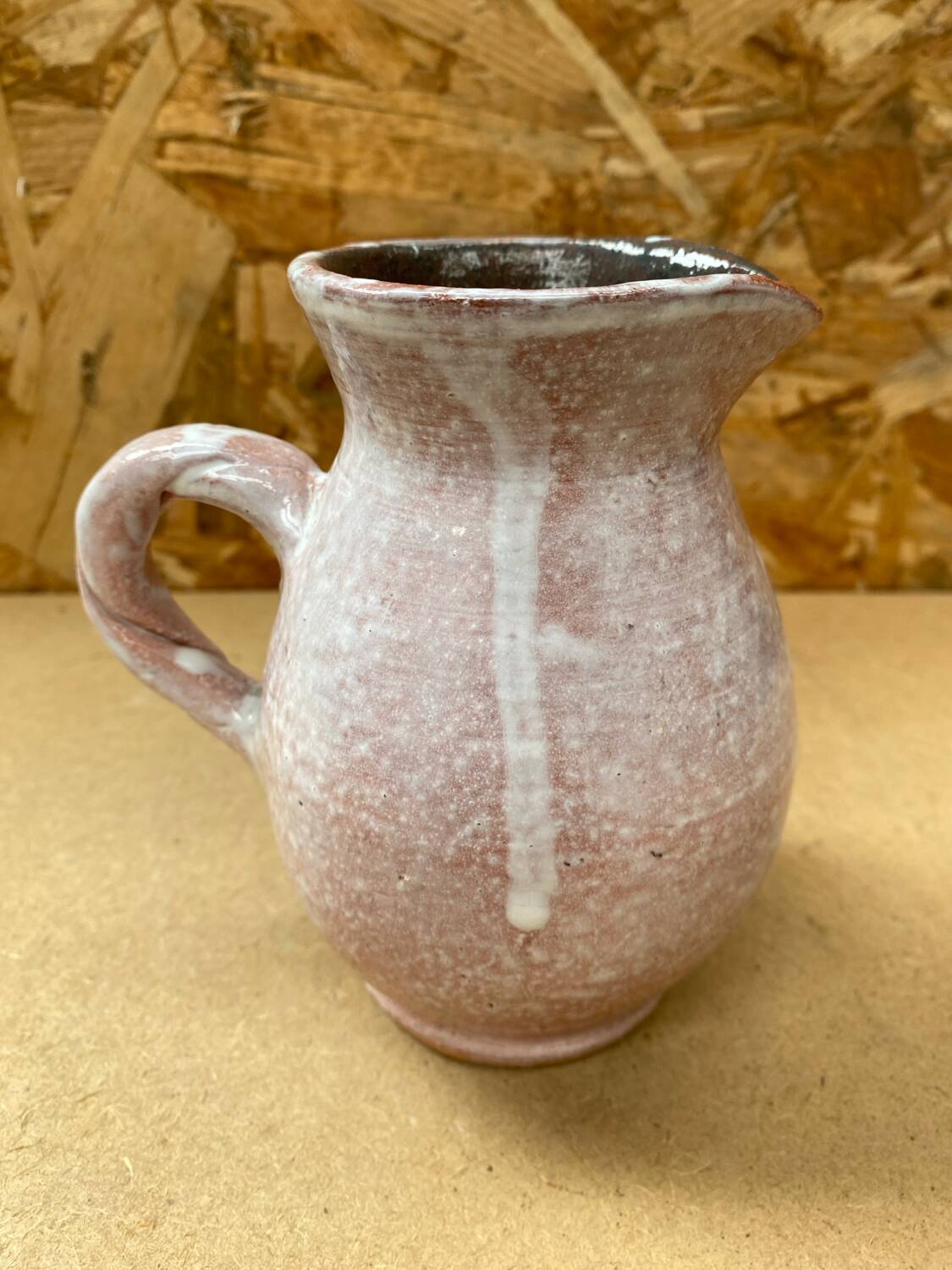 Antique white & pink ceramic pitcher 60s vintage