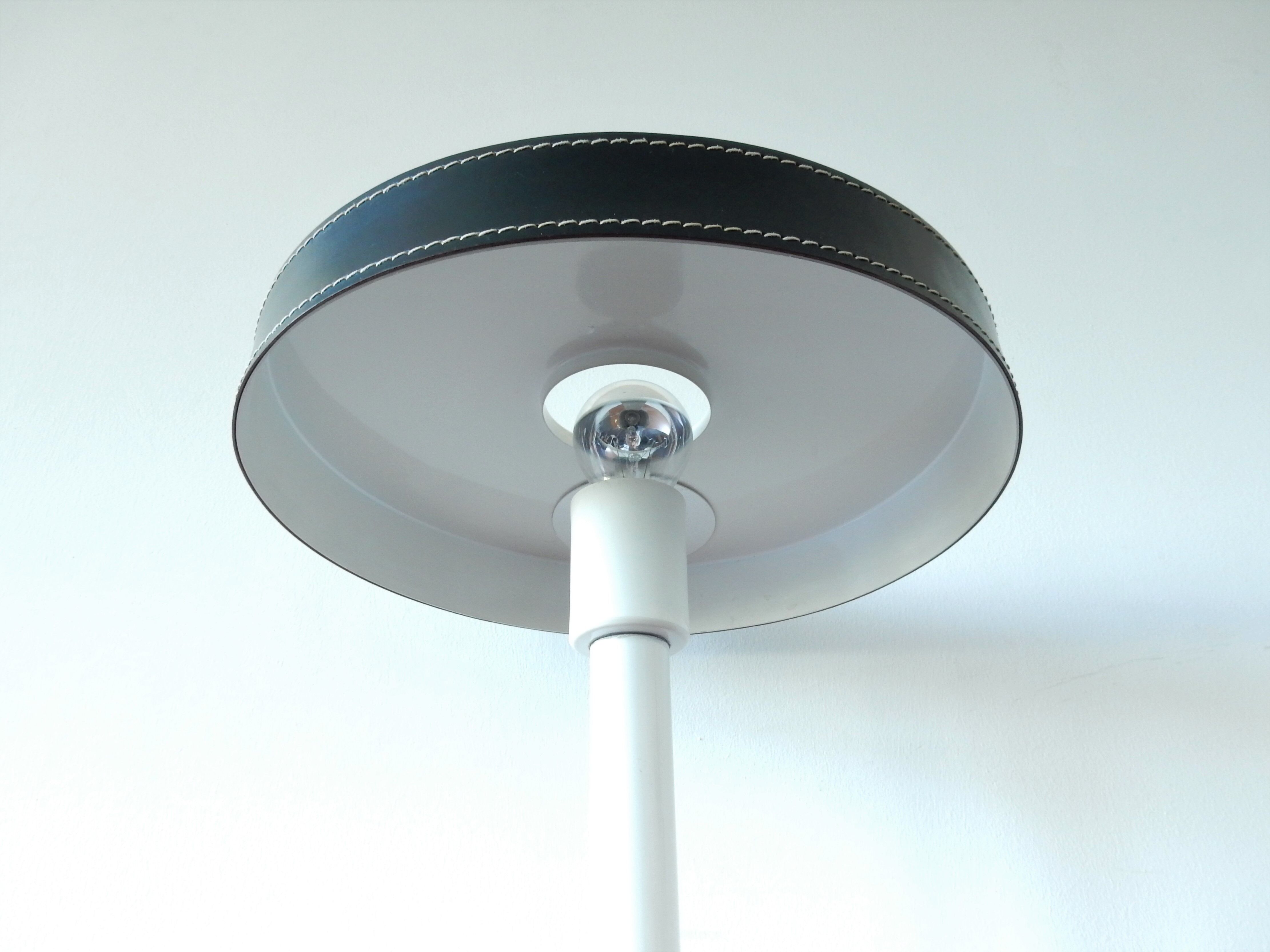 Vintage green leather and white metal table lamp