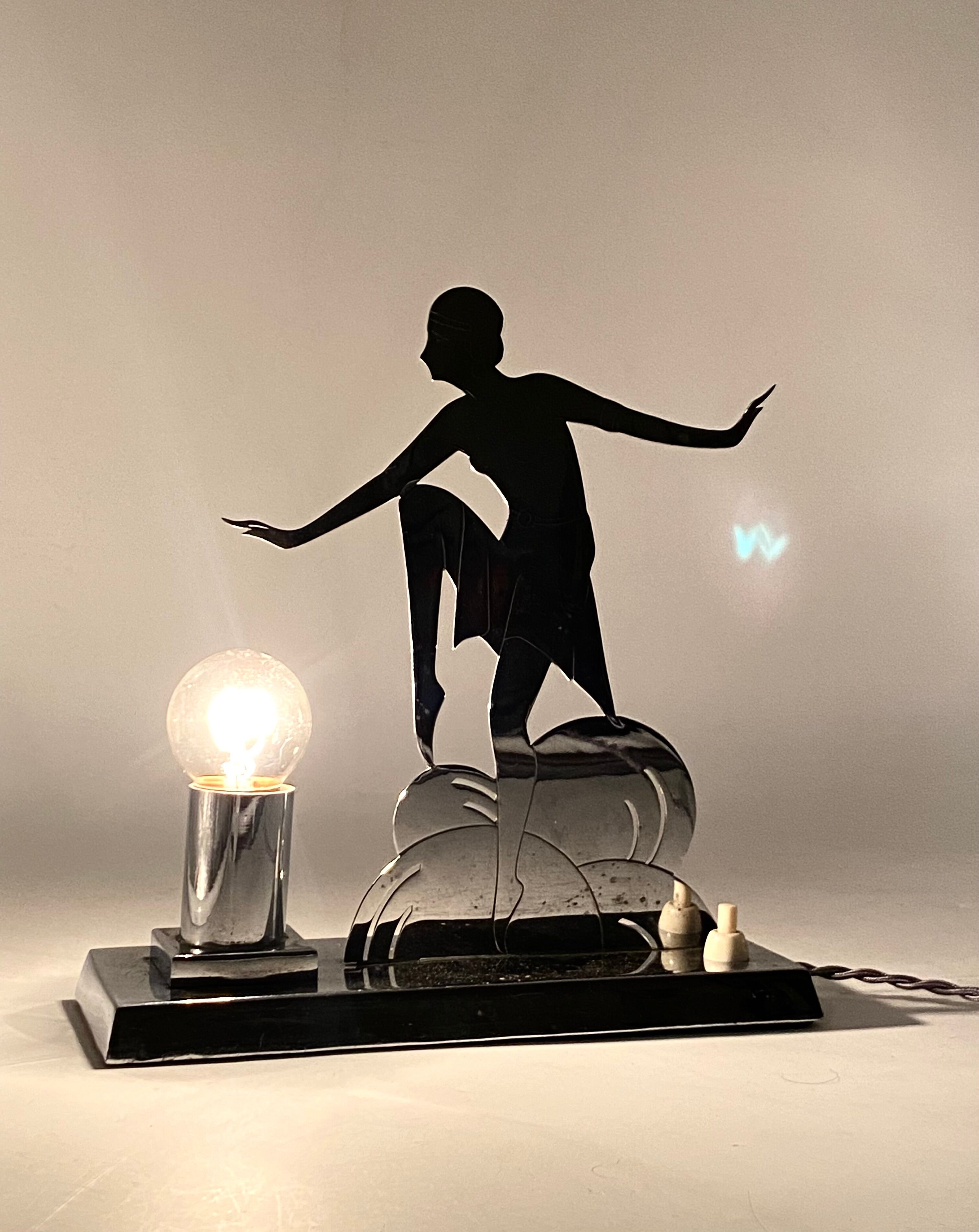 Art Déco Charleston Dancer cubist Table Lamp, LW Paris France, circa 1930