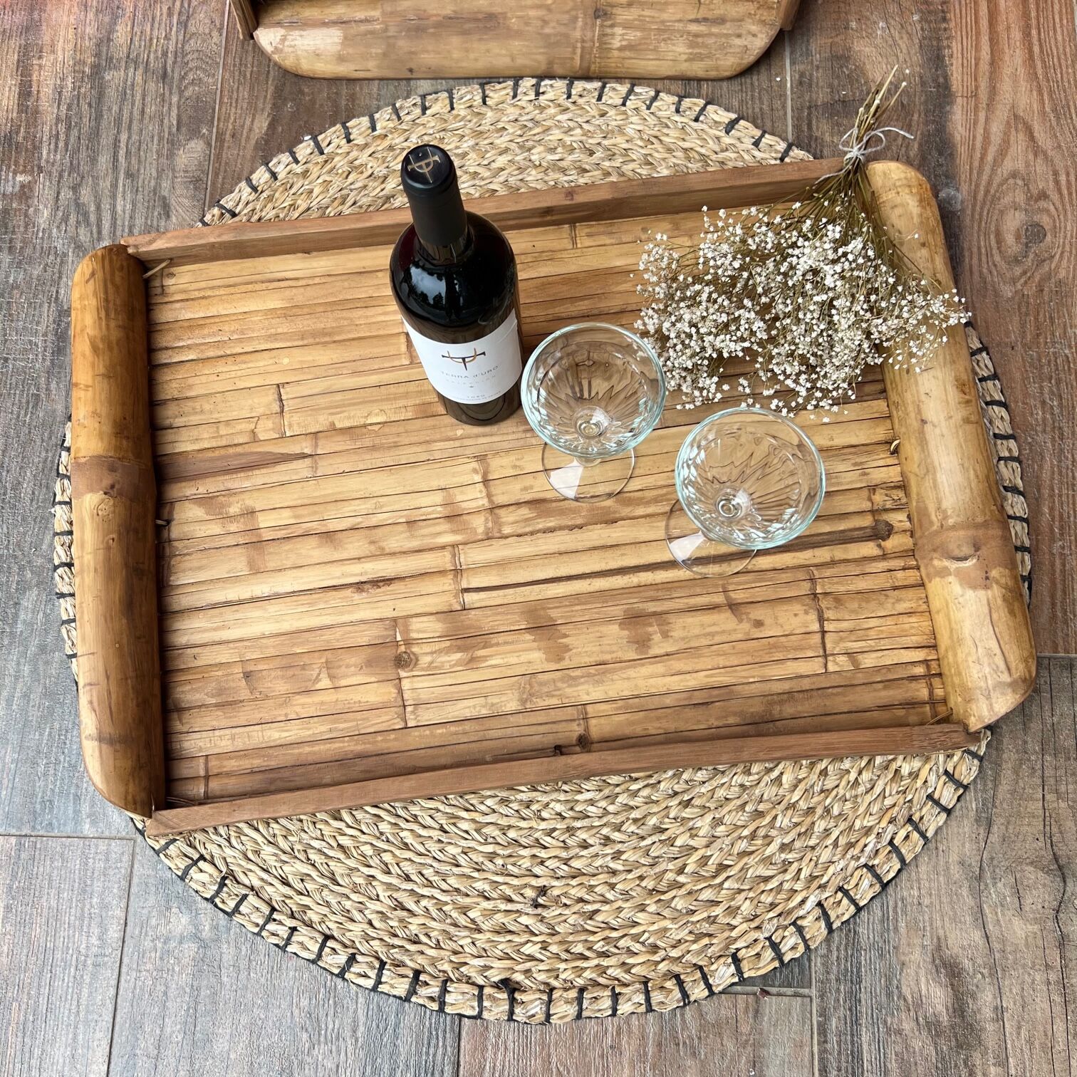 Duo of large bamboo serving trays
