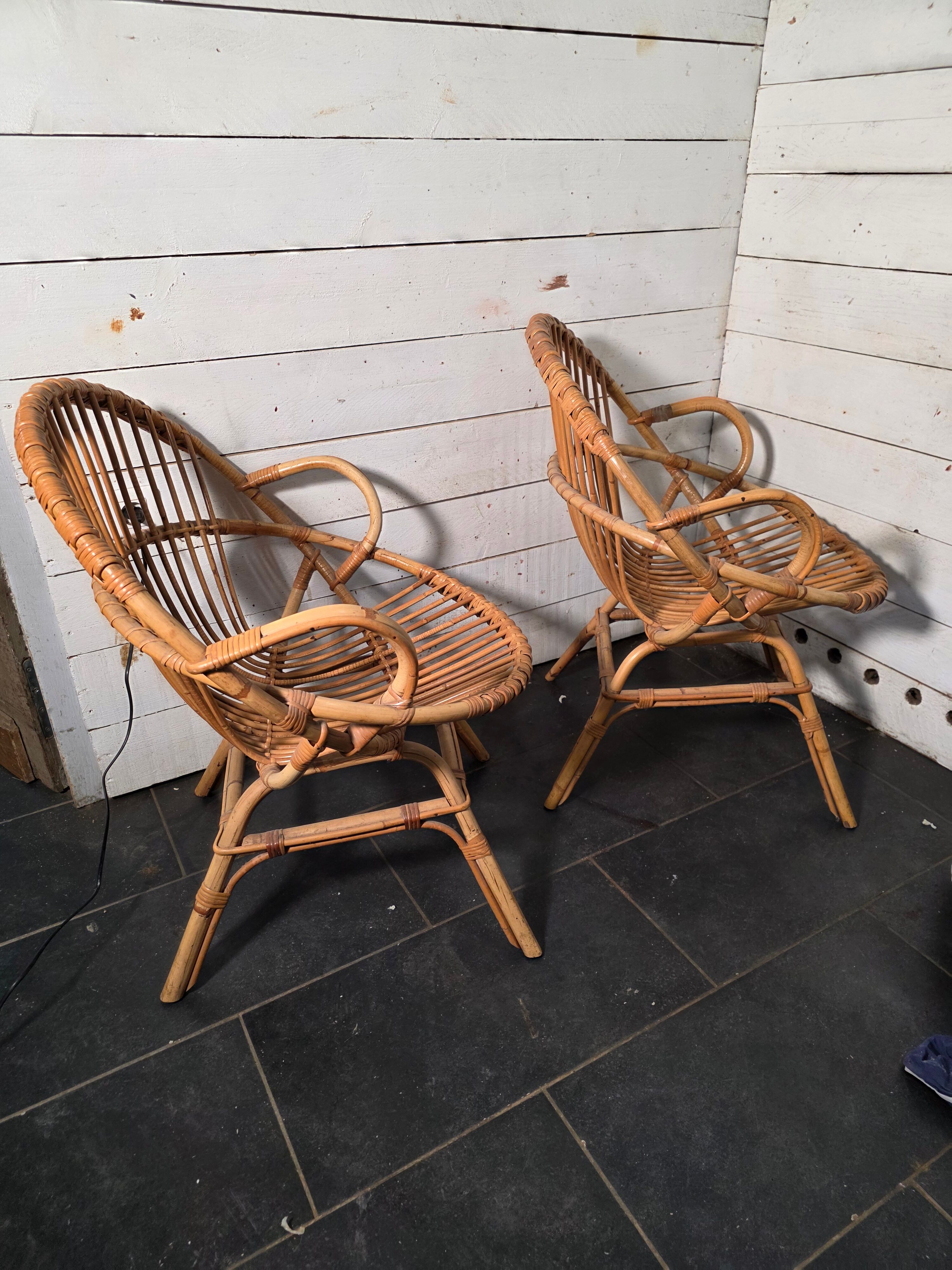 Pair of 1960s rattan armchairs