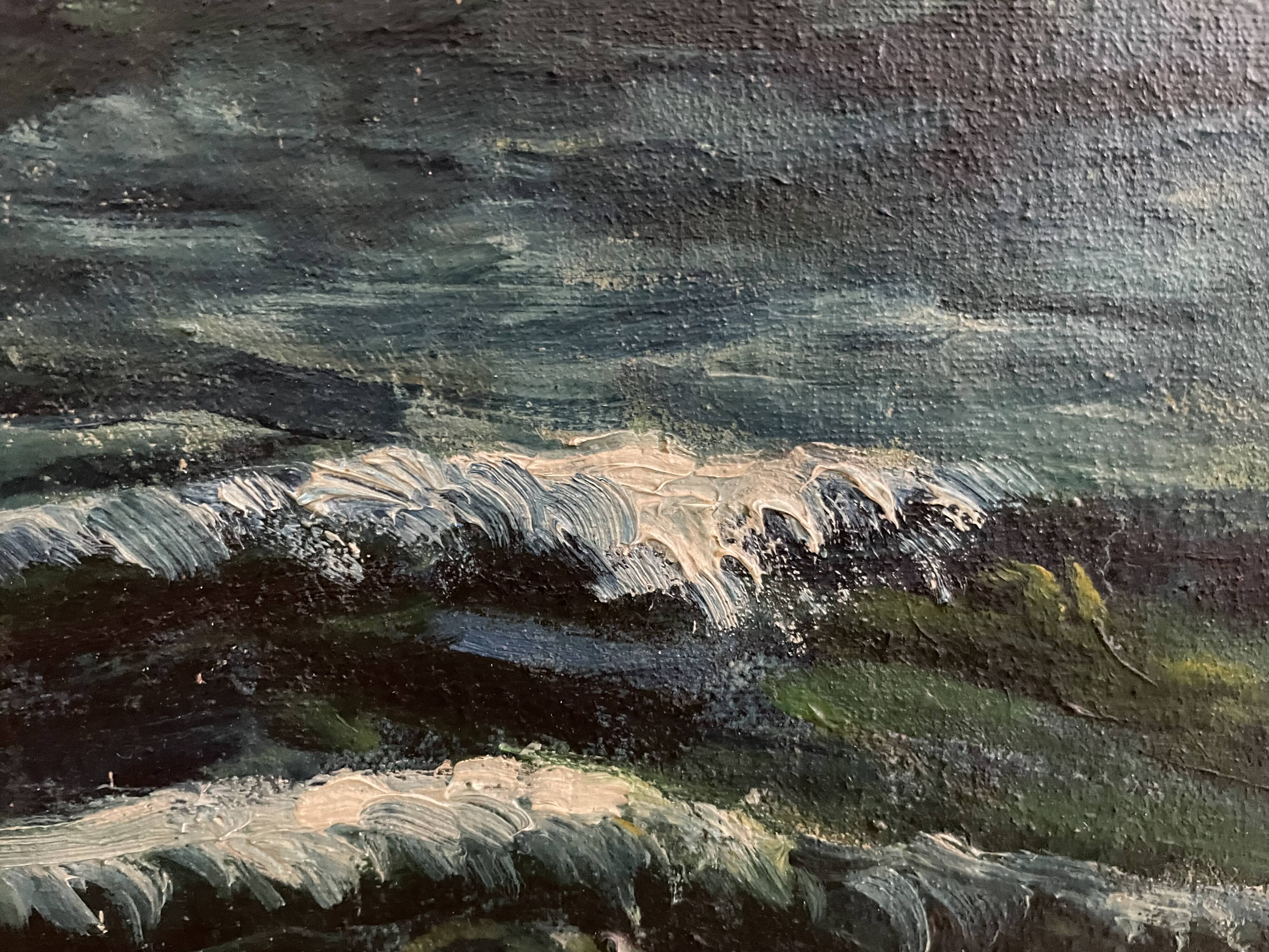 Oil on canvas, Maritime landscape, Old signed painting