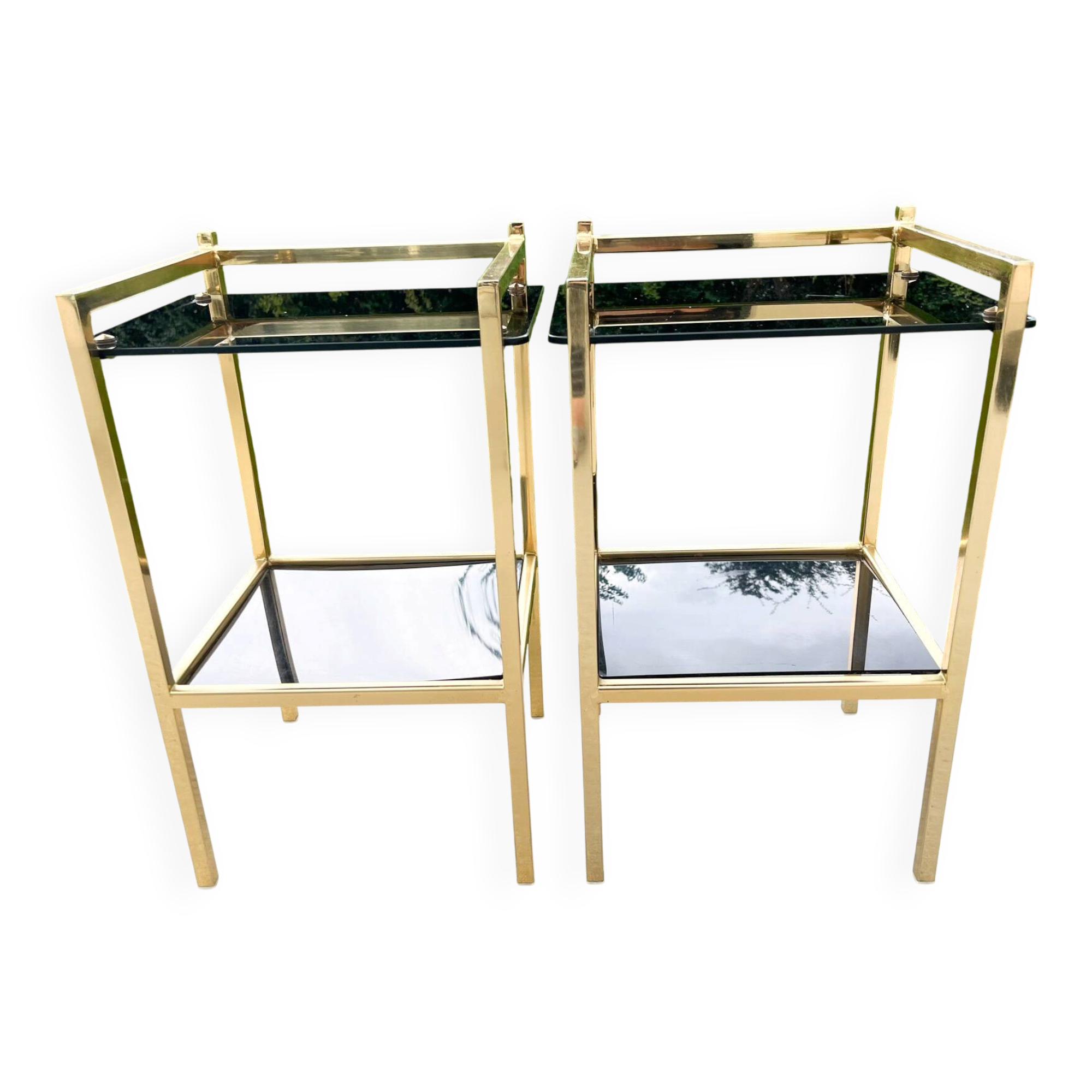 Pair of bedside tables or side tables, Hollywood Regency style,