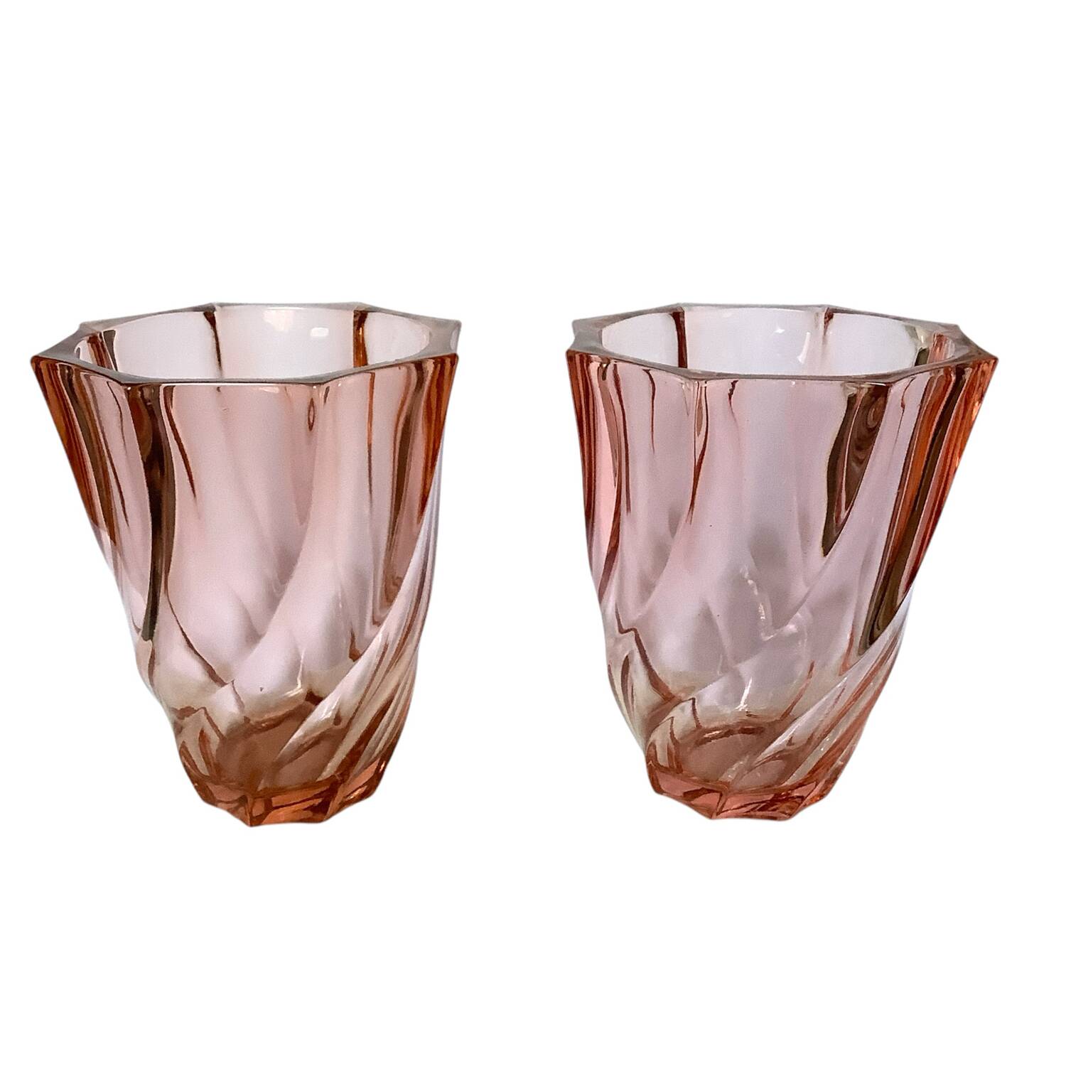 Pair of Rosaline Twisted Glass Vases – Vintage 1970s