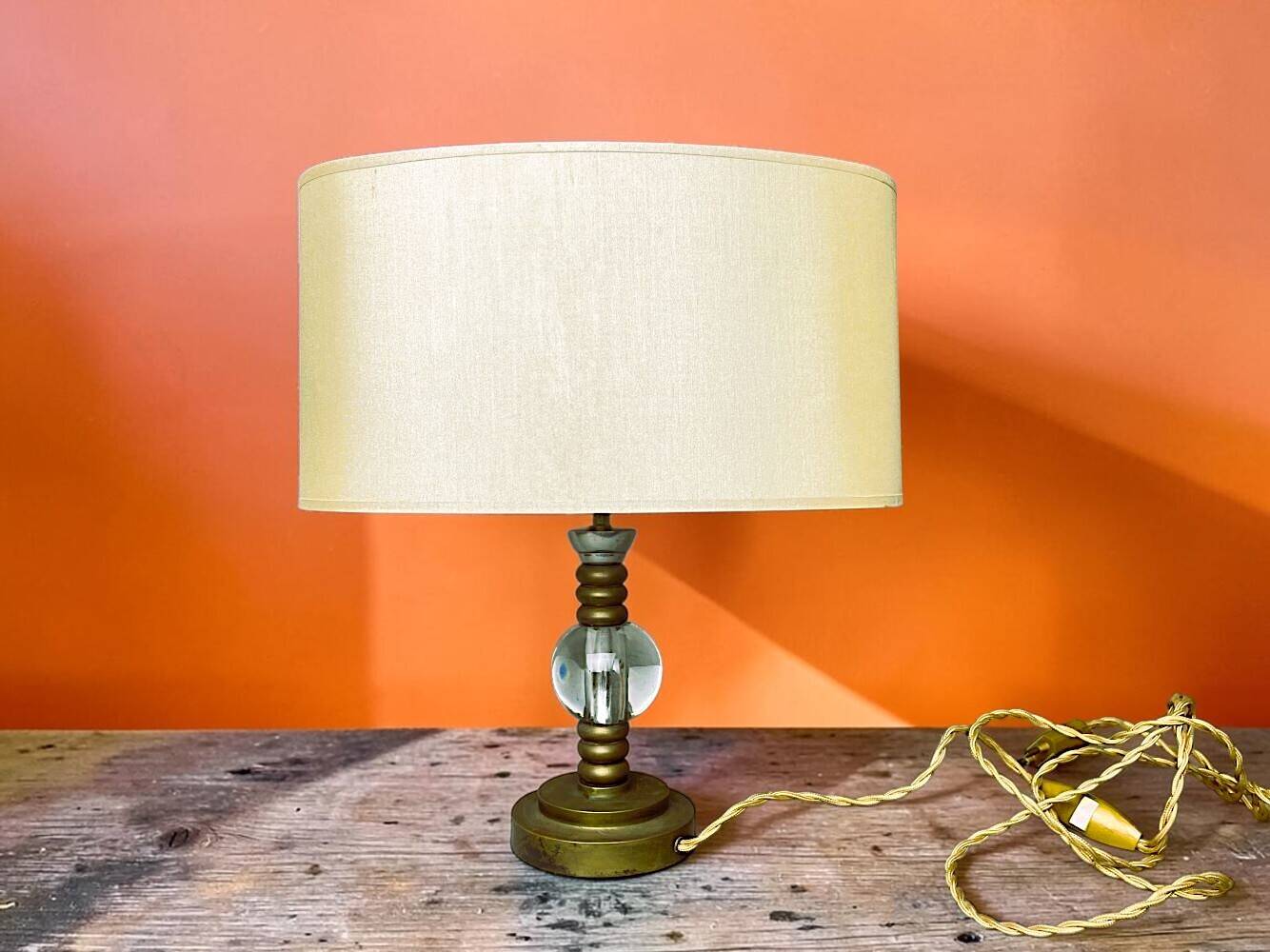 Hollywood Regency inspired brass table lamp drum lampshade