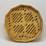 Rattan straw bamboo serving tray French vintage 70s
