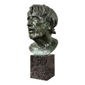 Bronze Male Bust, "pseudo Seneca" Green Patina After Antique,