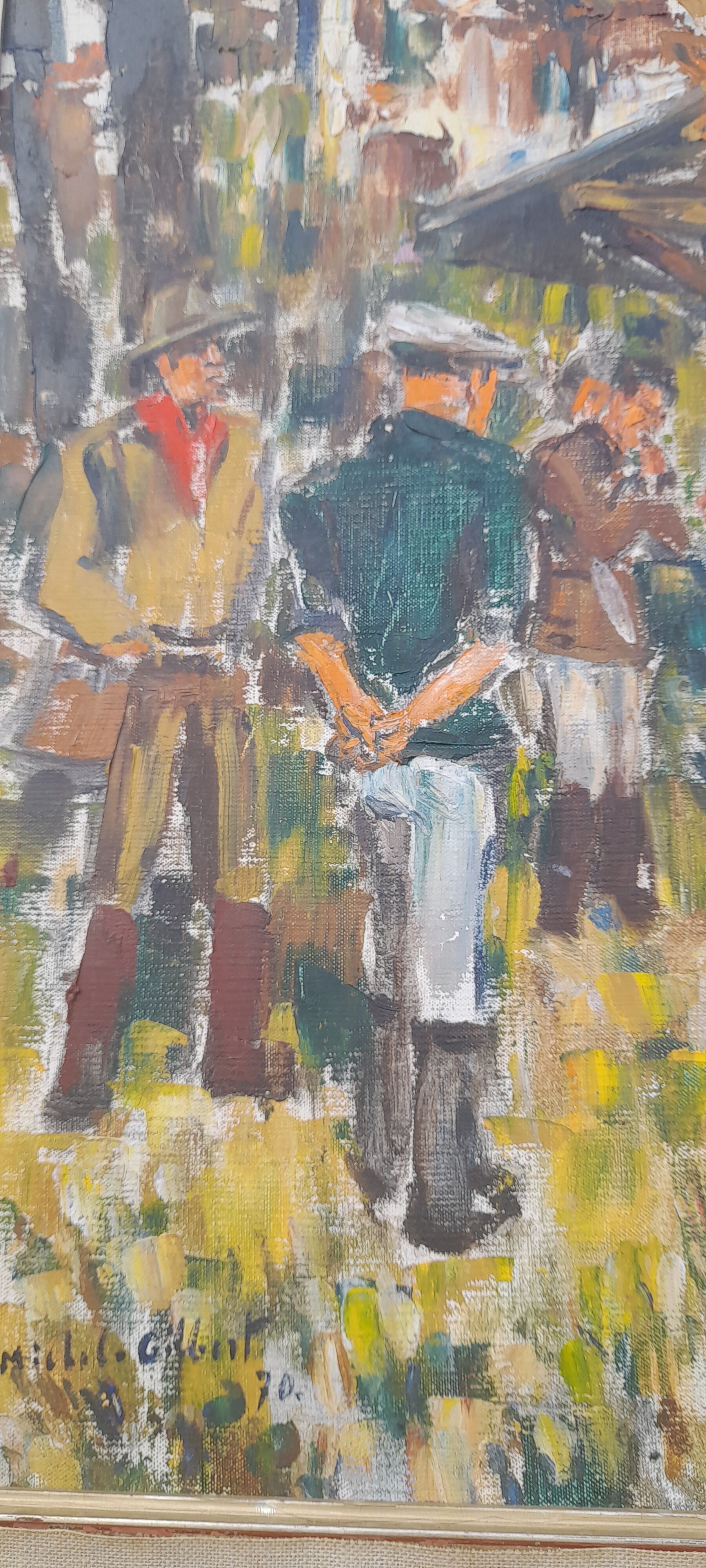 Oil on canvas framed hunting return Michel Gilbert 50 X 73 cm