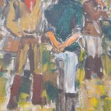 Oil on canvas framed hunting return Michel Gilbert 50 X 73 cm