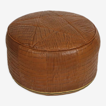 Authentic round pouf star skai leather crocodile cognac color straw 54cm