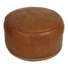 Authentique pouf rond étoile skaï cuir crocodile couleur cognac paille 54cm