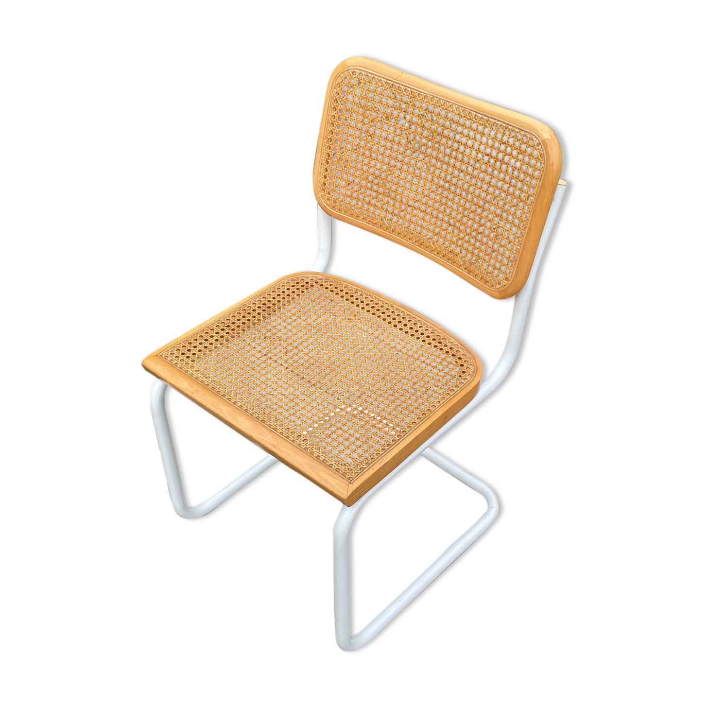 Cesca chair b32 model in white and wood by Marcel Breuer