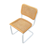Chaise Cesca modèle b32 en blanc et bois par Marcel Breuer