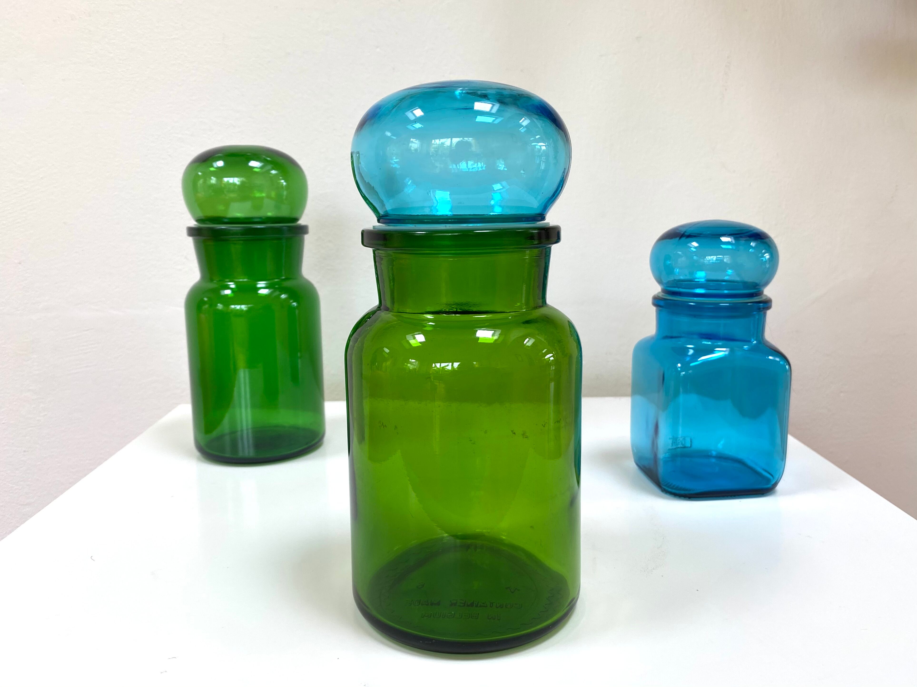 Bocal vase vintage en verre vert et bleu