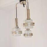 Modern pendant lamp, 1970s, metal and glass, 3xE27