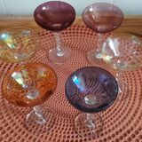6 glasses of champagne, twisted foot, multicolored, year 1970