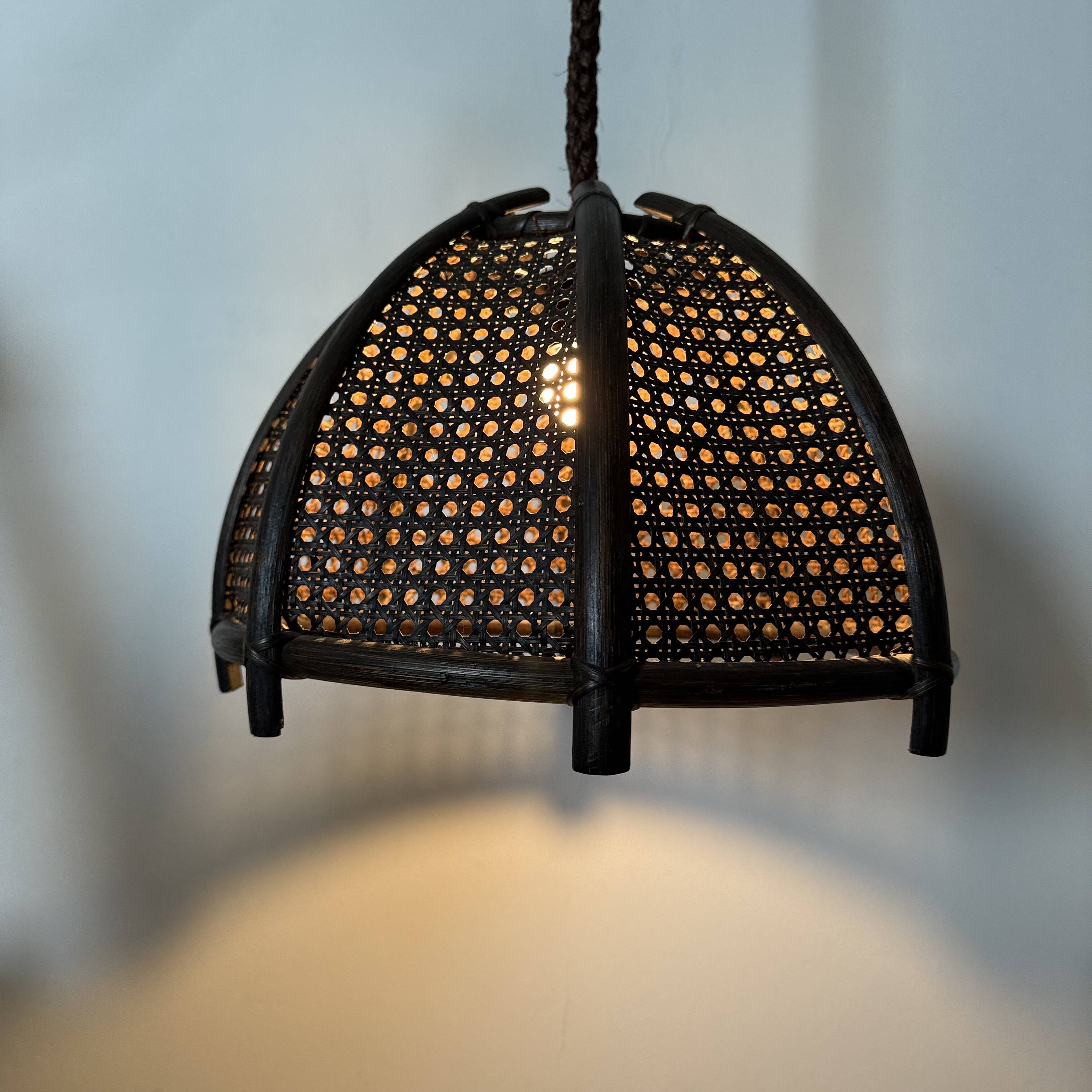 Vintage rattan and webbing hanging lamp 1970s retro