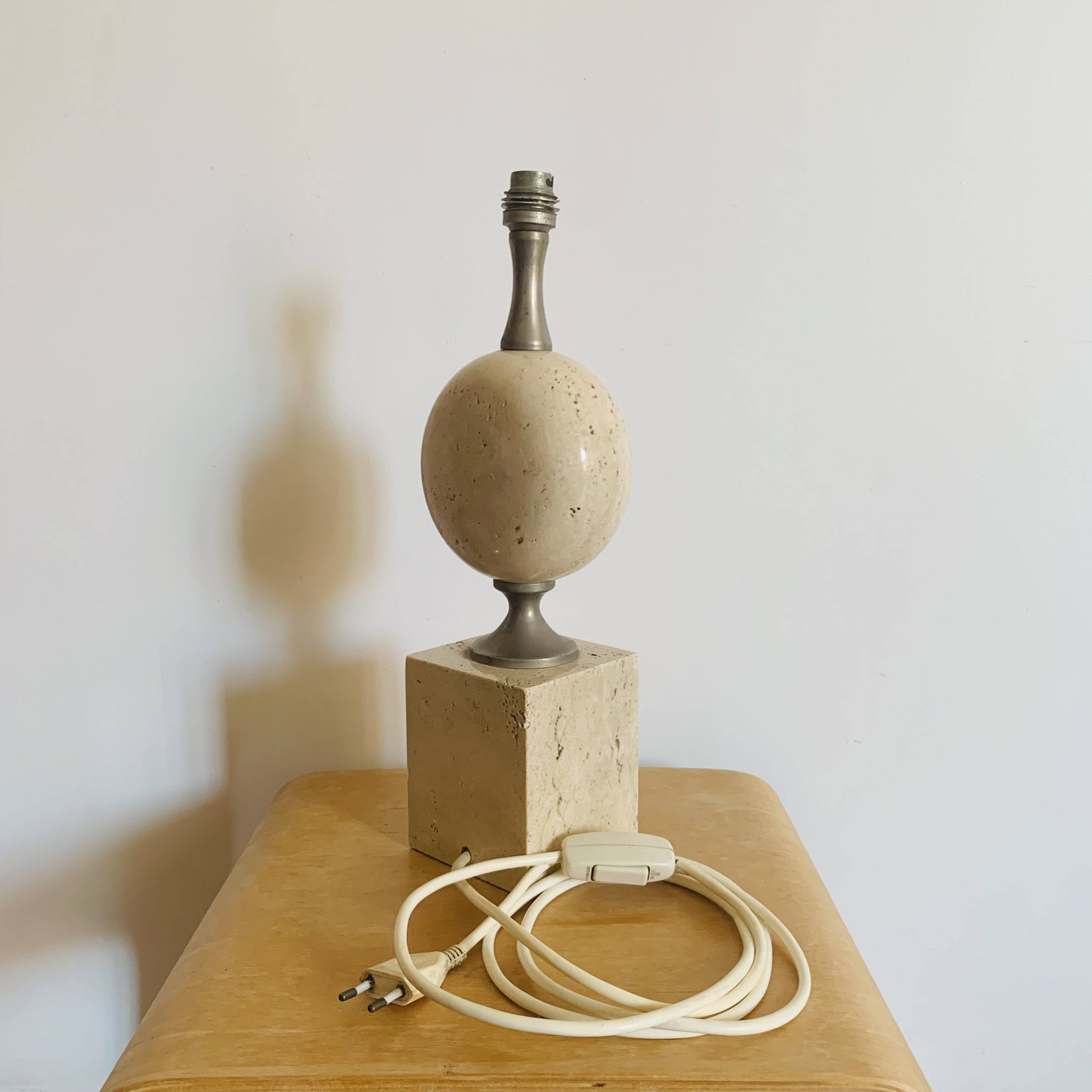 Pied de lampe Philippe Barbier en travertin – années 1970