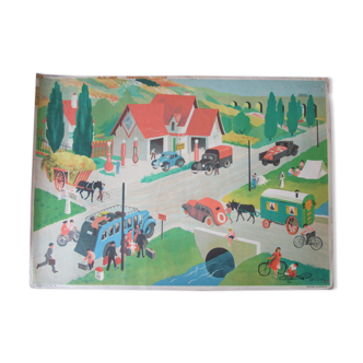 Affiche pédagogique scolaire ancienne-le village