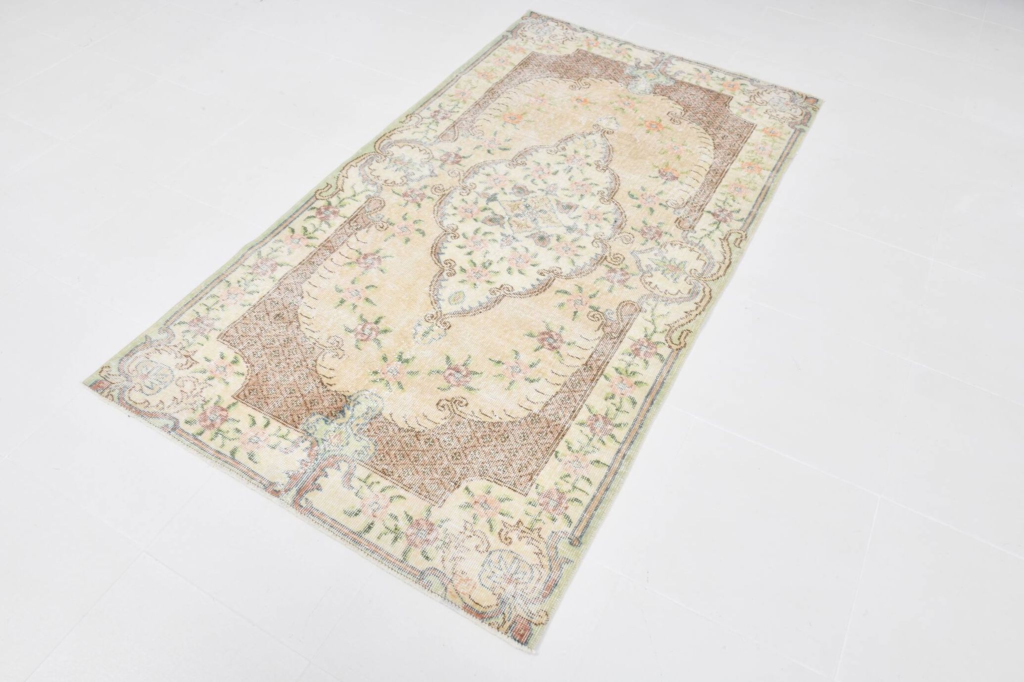 Light Yellow & Brown Turkish Rug, 114x204Cm