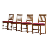 Vintage 1940s/50s solid oak Danish farmhouse chairs, Baroque style set of 4