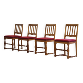 Vintage 1940s/50s solid oak Danish farmhouse chairs, Baroque style set of 4