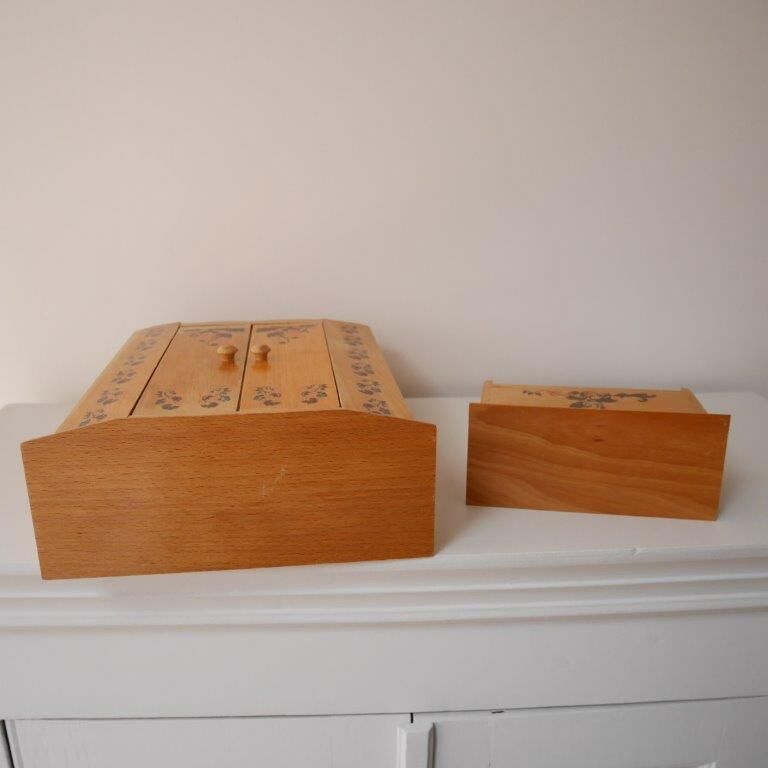 Wooden doll furniture, wardrobe and chest