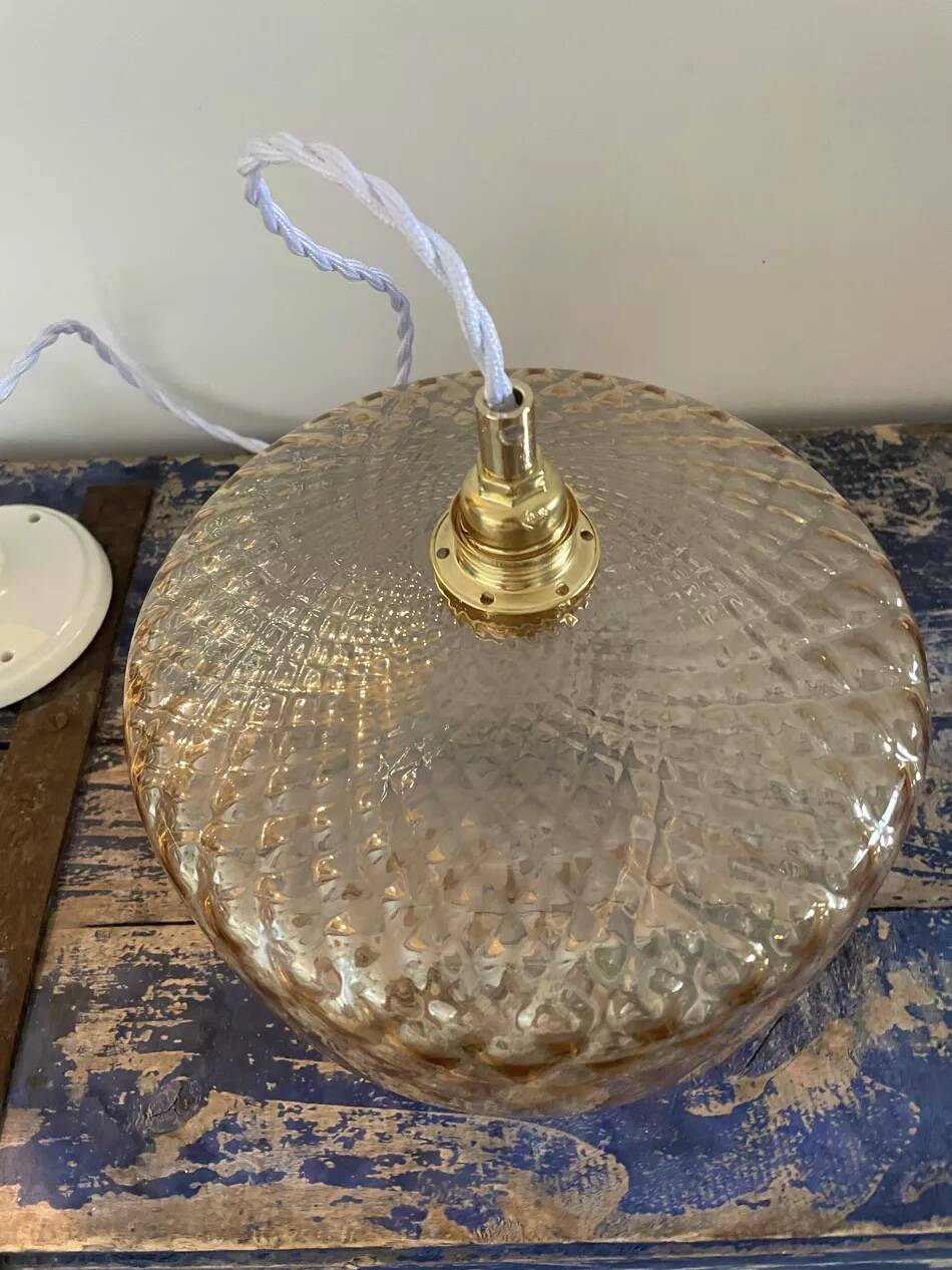 Gold-plated glass pendant light with diamonds