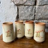 Set of 4 tall Vallauris stoneware goblets