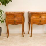 Pair of Louis XV style curved bedside tables in marquetry