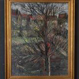 Watercolor on cardboard by Chab XXth tree 1947