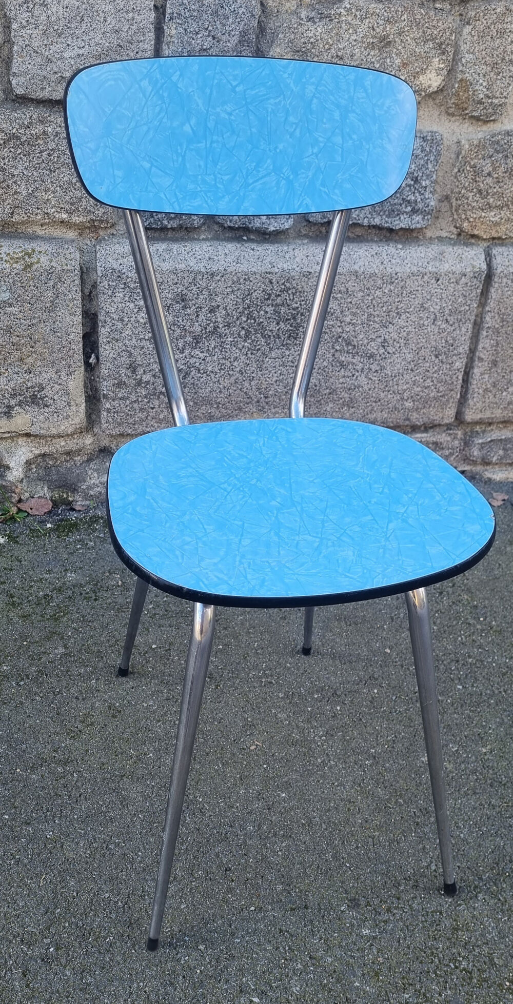 Blue formica set Jafae and its 4 vintage chairs, 70s