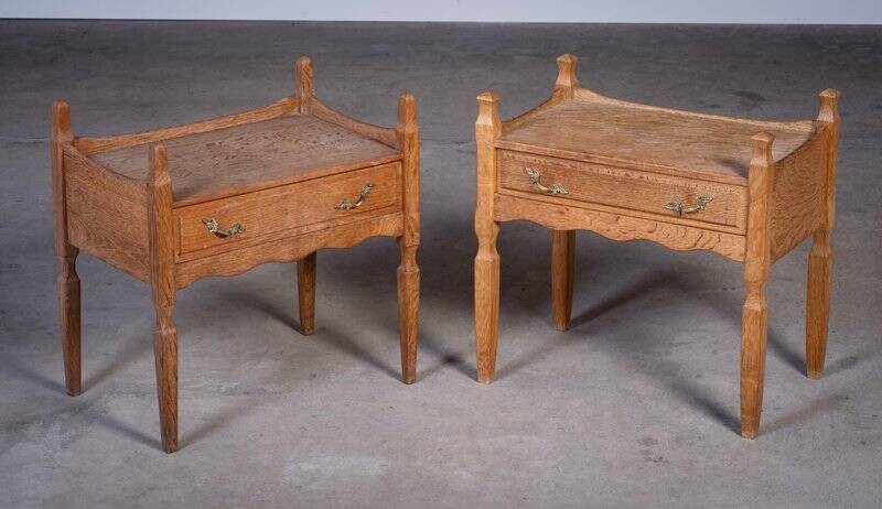 Brutalist Oak Bedside Tables attributed to Henning Kjærnulf, 1970s, Set of 2