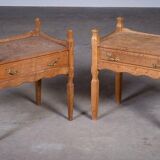 Brutalist Oak Bedside Tables attributed to Henning Kjærnulf, 1970s, Set of 2
