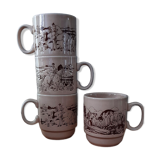 4 cups/mugs brown/beige - KilnCraft Stl England Deco hunting - vintage