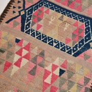 Pink & Navy Blue. Turkish Runner Rug, 90x350Cm