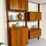 Antique modular shelf in solid French elm from the 60s, vintage