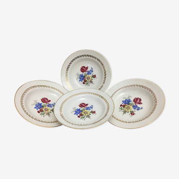 Lot de 4 assiettes creuses vintage en porcelaine signées sarreguemines