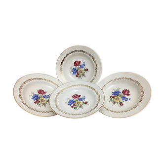 Lot de 4 assiettes creuses vintage en porcelaine signées sarreguemines