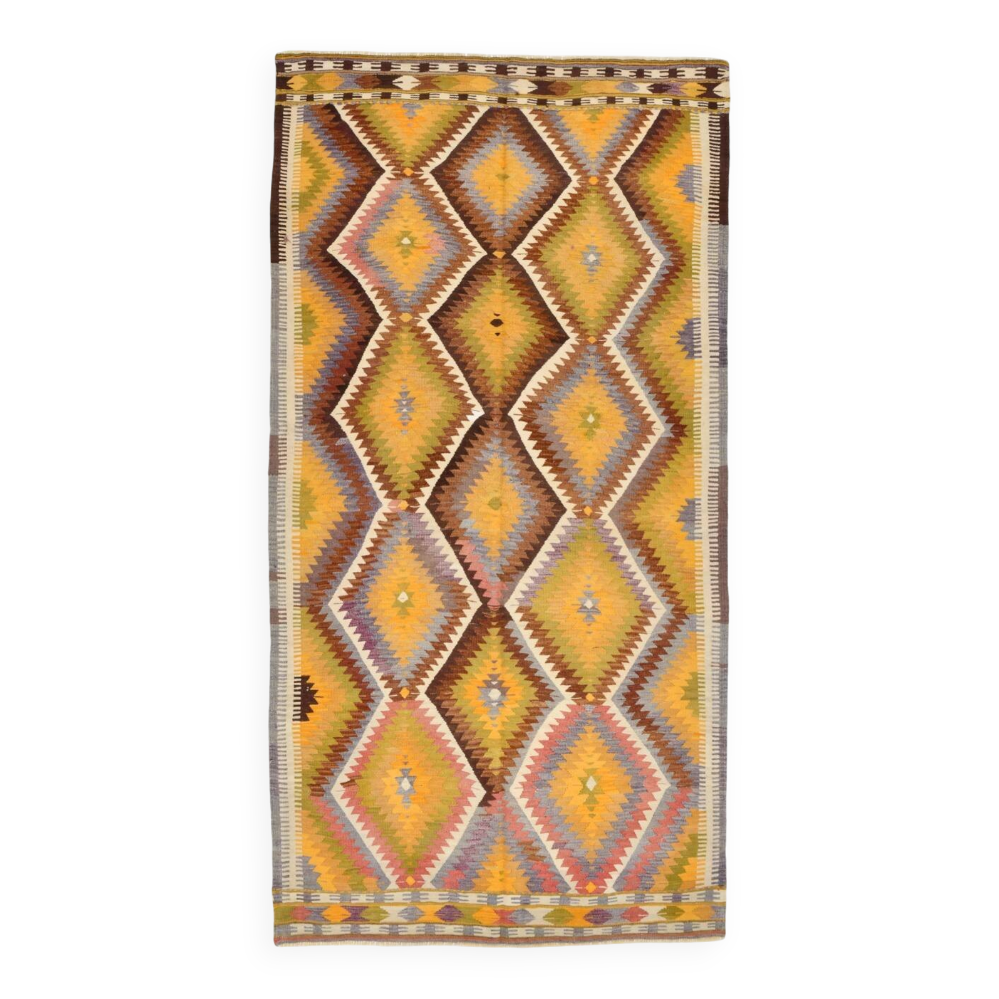 5x10 Kilim Mustard Yellow Geometric Style Area Vintage Kilim Rug,152x296 Cm