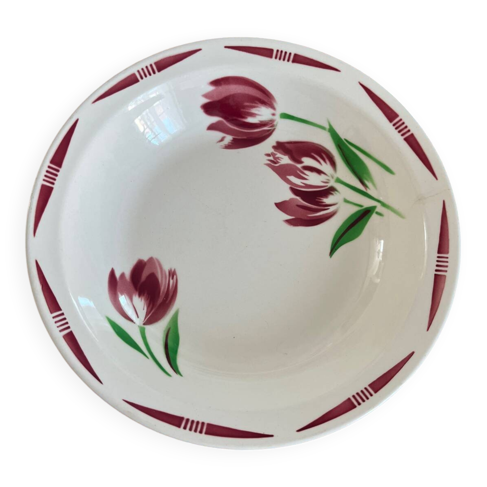Antique Badonviller dish – Red tulip decoration