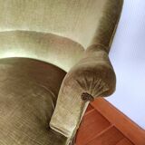 Fauteuil crapaud en velours vert art déco